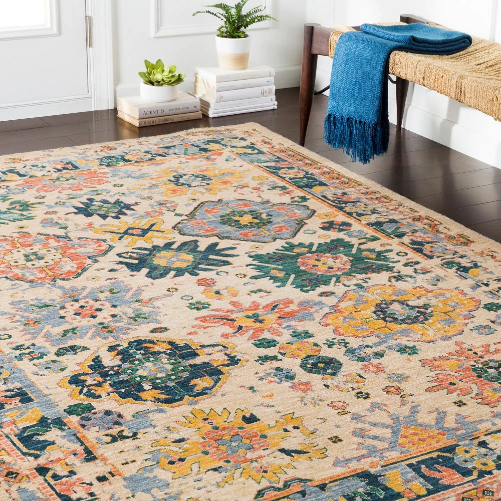 SURYA HUSINA WOOL RUG: WHEAT, EMERALD MULTI 4 SURYA HUSINA WOOL RUG: WHEAT, EMERALD MULTI