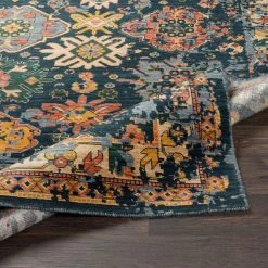SURYA HUSINA WOOL RUG: NAVY, SAFFRON MULTI