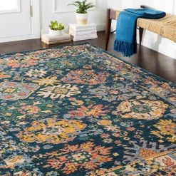 SURYA HUSINA WOOL RUG: NAVY, SAFFRON MULTI