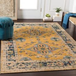 SURYA MAGDA WOOL RUG: SAFFRON, NAVY MULTI