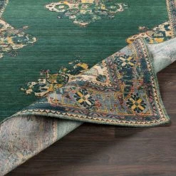 SURYA ESTELLE WOOL RUG: EMERALD, SAFFRON, DENIM