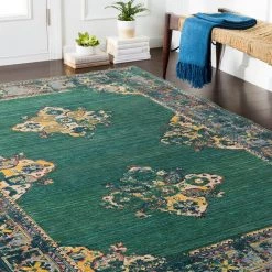 SURYA ESTELLE WOOL RUG: EMERALD, SAFFRON, DENIM 9 SURYA ESTELLE WOOL RUG: EMERALD, SAFFRON, DENIM