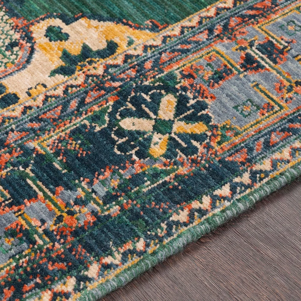 SURYA ESTELLE WOOL RUG: EMERALD, SAFFRON, DENIM 6 SURYA ESTELLE WOOL RUG: EMERALD, SAFFRON, DENIM