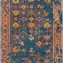 SURYA MIQUELLA WOOL RUG: NAVY, ORANGE MUTLI