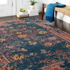 SURYA MIQUELLA WOOL RUG: NAVY, ORANGE MUTLI