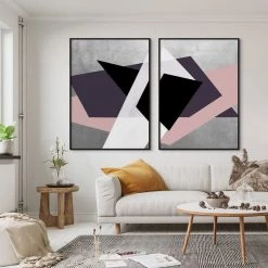 L ART "URBAN JUXTAPOSITION PINK II" METALLIC SILVER CANVAS ART Wall Art
