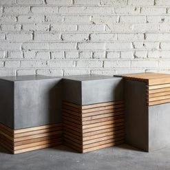 URBIA KUBA CONCRETE + TEAK STOOL Living Room