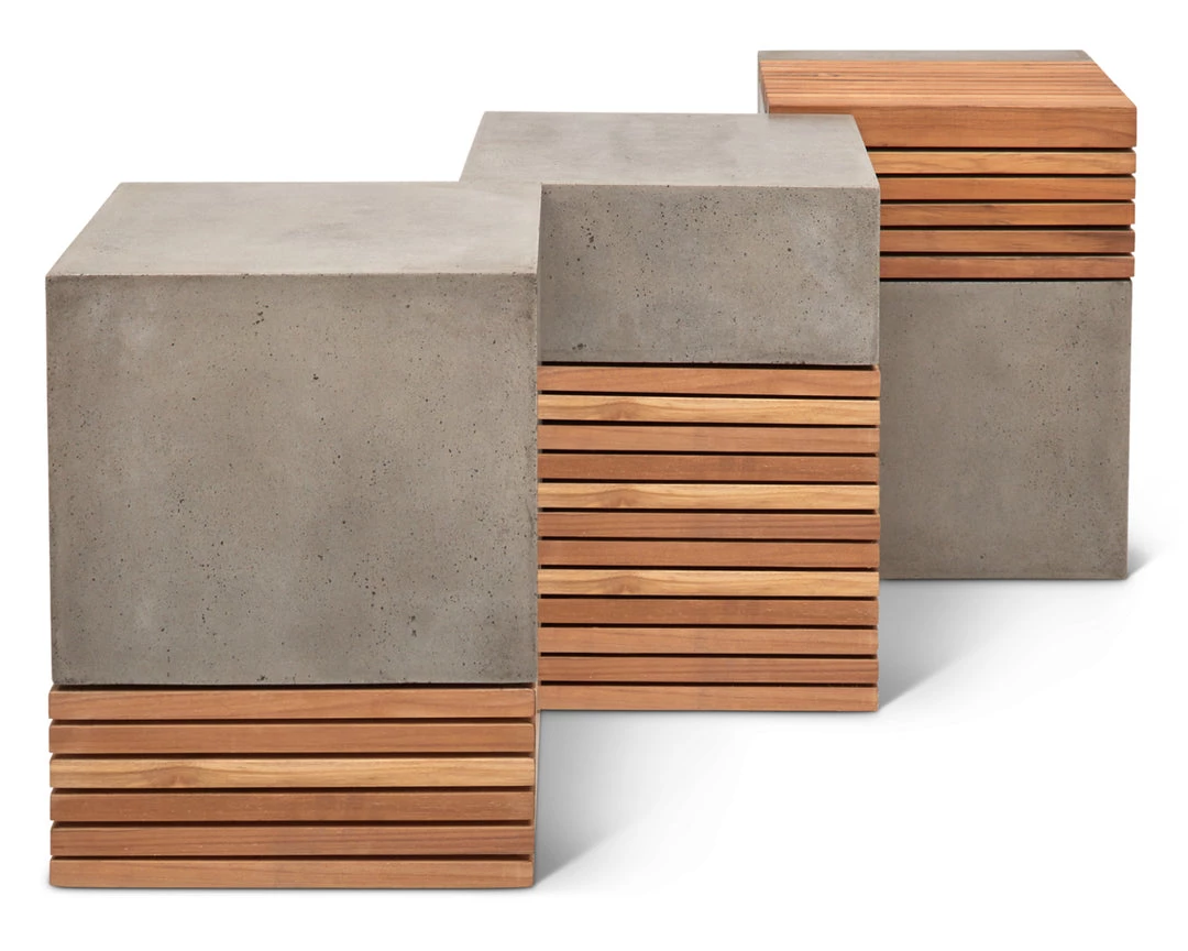 URBIA Living Room KOBE CONCRETE + TEAK STOOL 6 URBIA Living Room KOBE CONCRETE + TEAK STOOL