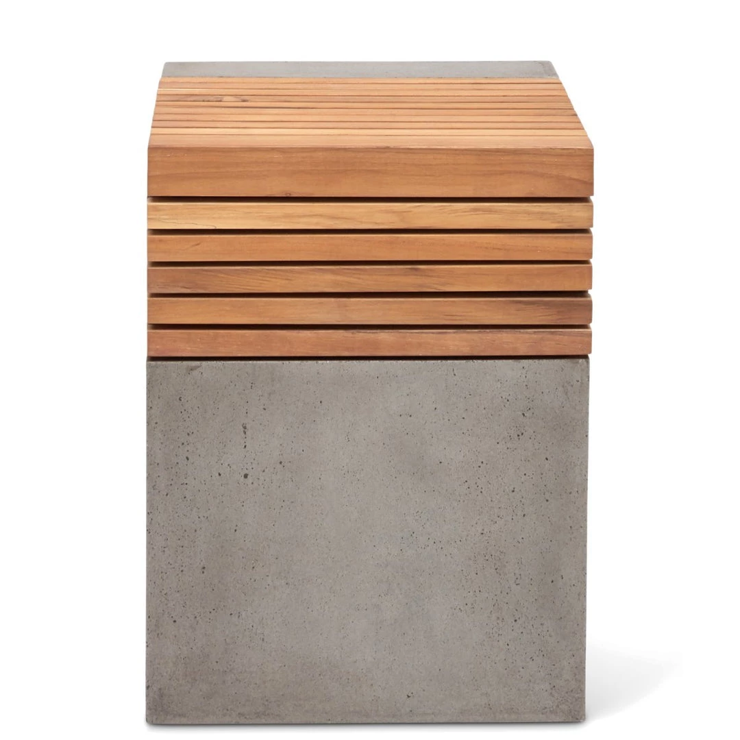 URBIA Living Room KOFI CONCRETE + TEAK STOOL 1 URBIA Living Room KOFI CONCRETE + TEAK STOOL