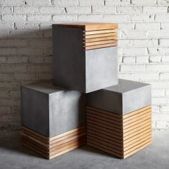 URBIA Living Room KOFI CONCRETE + TEAK STOOL 11 URBIA Living Room KOFI CONCRETE + TEAK STOOL