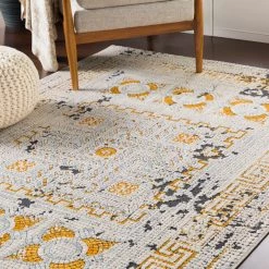 SURYA NIKOLOS RUG: YELLOW, ICE BLUE, BLACK