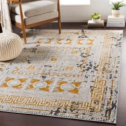 SURYA NIKOLOS RUG: YELLOW, ICE BLUE, BLACK