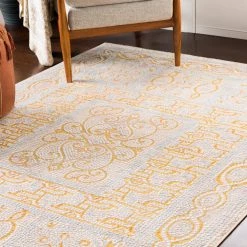 SURYA NICHELLE RUG: YELLOW, ICE BLUE, BEIGE