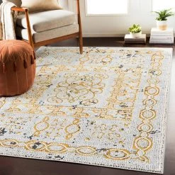 SURYA NICHELLE RUG: YELLOW, ICE BLUE, BLACK