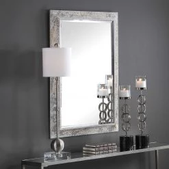 UTTERMOST WEATHERED ANTIQUE IVORY & AGED SILVER MIRROR