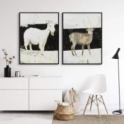 L ART "WHITE GOAT" CANVAS ART Wall Art