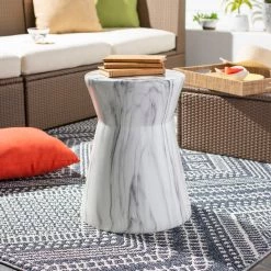 SURYA Furniture WHITE MARBLED CERAMIC GARDEN STOOL