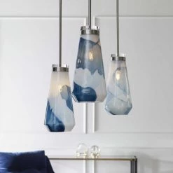 UTTERMOST Lighting WINDSWEPT BLUE + WHITE GLASS PENDANT