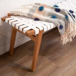 DOVETAIL CAMILA BENCH: WHITE + NATURAL TEAK