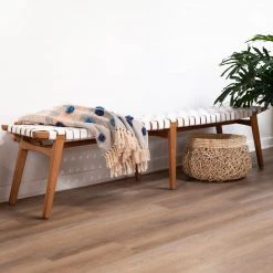 DOVETAIL CAMILA BENCH: WHITE + NATURAL TEAK
