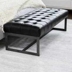MOES WYATT BLACK LEATHER BEDROOM BENCH