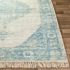 SURYA NORA DISTRESSED VINTAGE PRINT RUG: AQUA
