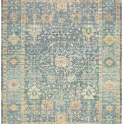 SURYA OLIVIA DISTRESSED VINTAGE PRINT RUG: TEAL MULTI