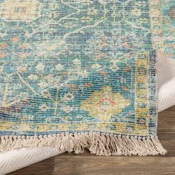 SURYA OLIVIA DISTRESSED VINTAGE PRINT RUG: TEAL MULTI