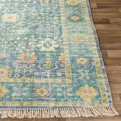 SURYA OLIVIA DISTRESSED VINTAGE PRINT RUG: TEAL MULTI