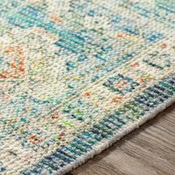 SURYA OLIVIA DISTRESSED VINTAGE PRINT RUG: TEAL MULTI