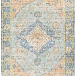 SURYA SOPHIE DISTRESSED VINTAGE PRINT RUG: BLUE, ORANGE