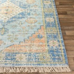 SURYA SOPHIE DISTRESSED VINTAGE PRINT RUG: BLUE, ORANGE