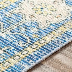 SURYA SOPHIE DISTRESSED VINTAGE PRINT RUG: BLUE, ORANGE