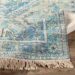 SURYA NEVAEH DISTRESSED VINTAGE PRINT RUG: AQUA