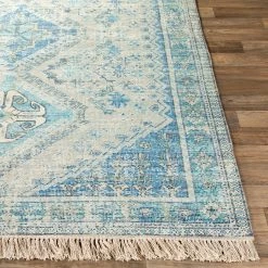 SURYA NEVAEH DISTRESSED VINTAGE PRINT RUG: AQUA
