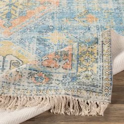 SURYA NEVAEH DISTRESSED VINTAGE PRINT RUG: BLUE, ORANGE