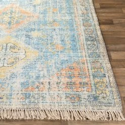 SURYA NEVAEH DISTRESSED VINTAGE PRINT RUG: BLUE, ORANGE