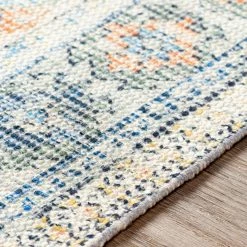 SURYA NEVAEH DISTRESSED VINTAGE PRINT RUG: BLUE, ORANGE