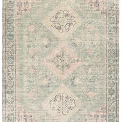 SURYA NEVAEH DISTRESSED VINTAGE PRINT RUG: SAGE, PINK