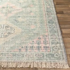 SURYA NEVAEH DISTRESSED VINTAGE PRINT RUG: SAGE, PINK