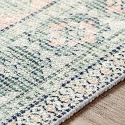 SURYA NEVAEH DISTRESSED VINTAGE PRINT RUG: SAGE, PINK