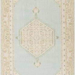 SURYA ZAHRA HAND-KNOTTED WOOL RUG: SEA FOAM